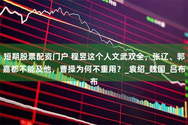 短期股票配资门户 程昱这个人文武双全，张辽、郭嘉都不能及他，曹操为何不重用？_袁绍_魏国_吕布
