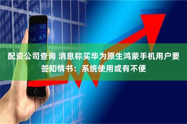 配资公司查询 消息称买华为原生鸿蒙手机用户要签知情书：系统使用或有不便